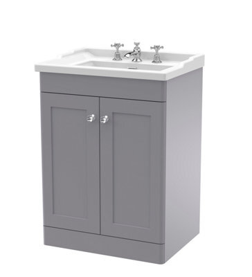 Balterley Swynnerton Traditional 2 Door Floor Standing Vanity Unit With Basin, Satin Grey, 600mm - image 1