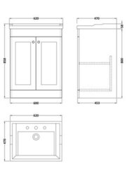 Balterley Swynnerton Traditional 2 Door Floor Standing Vanity Unit With Basin, Satin Grey, 600mm - thumbnail 2