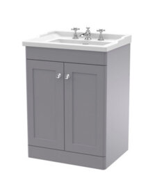 Balterley Swynnerton Traditional 2 Door Floor Standing Vanity Unit With Basin, Satin Grey, 600mm - thumbnail 1