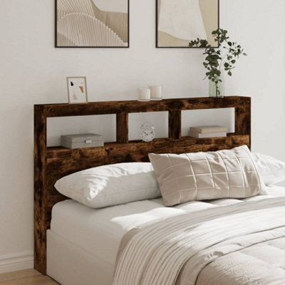 Berkfield Headboard Cabinet With Led Smoked Oak 160X17X102 Cm - image 1