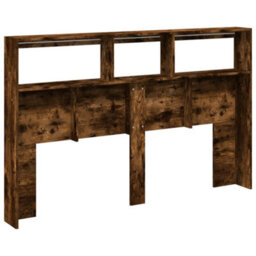 Berkfield Headboard Cabinet With Led Smoked Oak 160X17X102 Cm - thumbnail 8