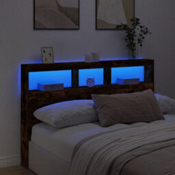 Berkfield Headboard Cabinet With Led Smoked Oak 160X17X102 Cm - thumbnail 4