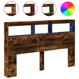 Berkfield Headboard Cabinet With Led Smoked Oak 160X17X102 Cm - thumbnail 2