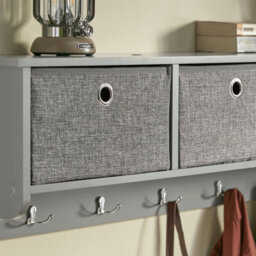 Sobuy Storage Cabinet With 3 Baskets & 5 Hooks 39.4X7.9X12.2 Inch Frg282-Hg - Gray - thumbnail 8