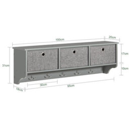 Sobuy Storage Cabinet With 3 Baskets & 5 Hooks 39.4X7.9X12.2 Inch Frg282-Hg - Gray - thumbnail 3