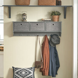 Sobuy Storage Cabinet With 3 Baskets & 5 Hooks 39.4X7.9X12.2 Inch Frg282-Hg - Gray - thumbnail 2