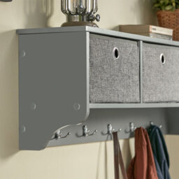 Sobuy Storage Cabinet With 3 Baskets & 5 Hooks 39.4X7.9X12.2 Inch Frg282-Hg - Gray - thumbnail 7