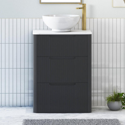 Royal Bathrooms Avenza 600mm Matt Obsidian Black Floor Standing Countertop Bathroom Vanity Unit 3 Drawer With Breeze Basin - image 1