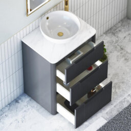 Royal Bathrooms Avenza 600mm Matt Obsidian Black Floor Standing Countertop Bathroom Vanity Unit 3 Drawer With Breeze Basin - thumbnail 5