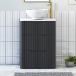 Royal Bathrooms Avenza 600mm Matt Obsidian Black Floor Standing Countertop Bathroom Vanity Unit 3 Drawer With Breeze Basin - thumbnail 1