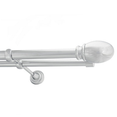 Toolty Double Metal Curtain Pole 25/19mm With Finials Rod Classic Brackets Oval 115Cm Chrome