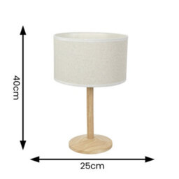 Valuelights Triston Natural Light Wood Stem Table Lamp With Linen White Trim Drum Lamp Shade - thumbnail 6