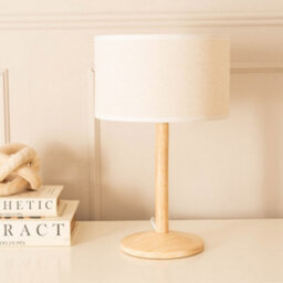 Valuelights Triston Natural Light Wood Stem Table Lamp With Linen White Trim Drum Lamp Shade - thumbnail 5