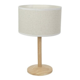 Valuelights Triston Natural Light Wood Stem Table Lamp With Linen White Trim Drum Lamp Shade - thumbnail 2