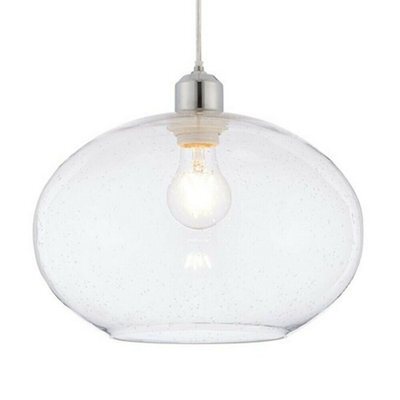 Hanging Ceiling Pendant Light Shade Clear Bubble Glass 300mm Wide Round Bowl - image 1