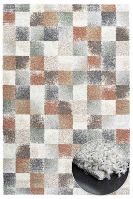Mehari 023-0245-6767 Multi Checkered Shaggy Rug By Mastercraft-120Cm X 170Cm - image 1