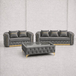 Ambassador Chesterfield Sofa Grey 3 Plus 2 Full Set