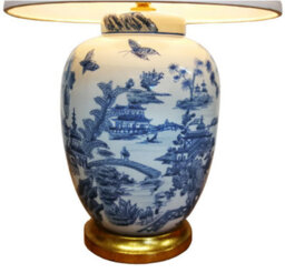 Downton Interiors Blue Gold Willow Chinese Oriental Ceramic Porcelain Table Lamp - thumbnail 4
