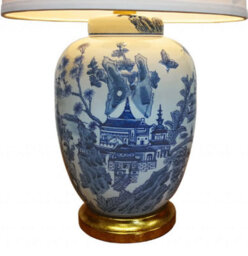Downton Interiors Blue Gold Willow Chinese Oriental Ceramic Porcelain Table Lamp - thumbnail 3