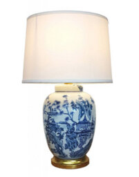 Downton Interiors Blue Gold Willow Chinese Oriental Ceramic Porcelain Table Lamp