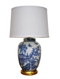 Downton Interiors Blue Gold Willow Chinese Oriental Ceramic Porcelain Table Lamp - thumbnail 2