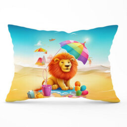 Warren Reed Designer Lion On A Beach Holiday Cushions 33Cm X 48Cm - thumbnail 1