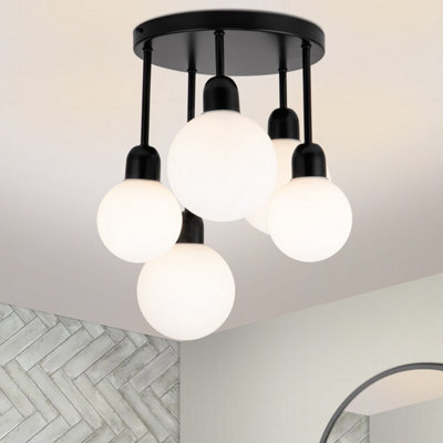 Cosylyte Broome Bathroom 5 Light Modern Opal Glass Ceiling Light - Matt Black - image 1