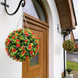 Best Artificial 28Cm Orange Lily Hanging Basket Flower Topiary Ball - Suitable For Outdoor Use - Weather & Fade Resistant - thumbnail 3