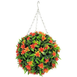 Best Artificial 28Cm Orange Lily Hanging Basket Flower Topiary Ball - Suitable For Outdoor Use - Weather & Fade Resistant - thumbnail 2