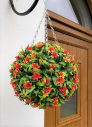 Best Artificial 28Cm Orange Lily Hanging Basket Flower Topiary Ball - Suitable For Outdoor Use - Weather & Fade Resistant