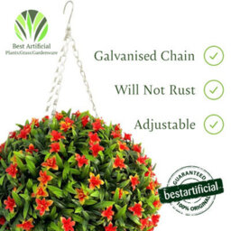 Best Artificial 28Cm Orange Lily Hanging Basket Flower Topiary Ball - Suitable For Outdoor Use - Weather & Fade Resistant - thumbnail 5