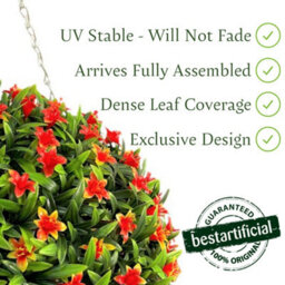 Best Artificial 28Cm Orange Lily Hanging Basket Flower Topiary Ball - Suitable For Outdoor Use - Weather & Fade Resistant - thumbnail 4