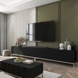 Heze Furniture Elpis Glamour Tv Cabinet Media Unit Extra Long 300 Cm - White Matt / Gold Frame - thumbnail 3