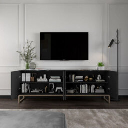 Heze Furniture Elpis Glamour Tv Cabinet Media Unit Extra Long 300 Cm - White Matt / Gold Frame - thumbnail 2