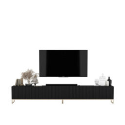 Heze Furniture Elpis Glamour Tv Cabinet Media Unit Extra Long 300 Cm - White Matt / Gold Frame