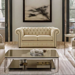 Chesterfield 2 Seater Shelly Somerset Stone Leather Sofa Settee Bespoke In Classic Style - thumbnail 2