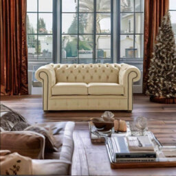 Chesterfield 2 Seater Shelly Somerset Stone Leather Sofa Settee Bespoke In Classic Style - thumbnail 3