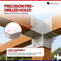 Gezu Impex Heavy Duty Hot Dip Galvanised Post Connector X Shape - Pergola 4 Way Corner Connector - 121 X 121 mm (Pack Of 4) - thumbnail 5