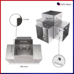 Gezu Impex Heavy Duty Hot Dip Galvanised Post Connector X Shape - Pergola 4 Way Corner Connector - 121 X 121 mm (Pack Of 4) - thumbnail 2