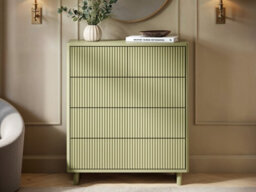 Solace+Co Velmor Ribbed Chest Of 5 Drawers Olive Green - thumbnail 1