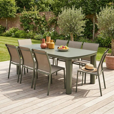 Sweeek - Aluminium Garden Table 225Cm + 8 Chairs Khaki Green - Zaro / Buffalo - image 1