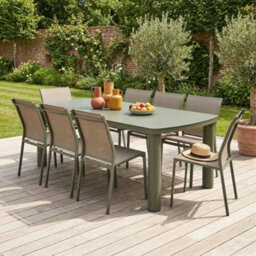Sweeek - Aluminium Garden Table 225Cm + 8 Chairs Khaki Green - Zaro / Buffalo - thumbnail 1