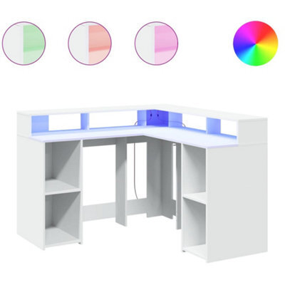 Berkfield Durable Desk With Led Lights White 130X130X91 Cm Engineered Wood
