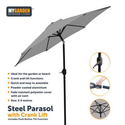 Vivo Garden Parasol With Tilt 2.4M Sun Shade - Grey - image 1
