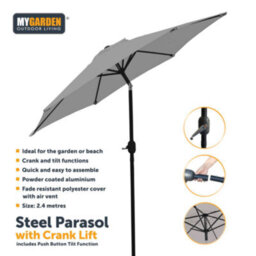 Vivo Garden Parasol With Tilt 2.4M Sun Shade - Grey - thumbnail 1
