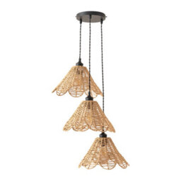 Valuelights Vine Rattan Flower Shade 3 Drop Cluster Black Ceiling Pendant Light With Bulbs - thumbnail 2