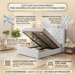 Heavenly Comfort 5Ft Silver Plush Velvet Ottoman Bed Frame With Gas Lift Storage - thumbnail 3
