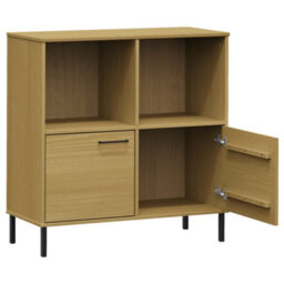 Berkfield Bookcase With Metal Legs Brown 90X35X90.5 Cm Solid Wood Oslo - thumbnail 5