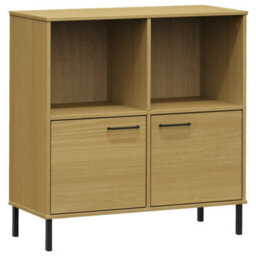 Berkfield Bookcase With Metal Legs Brown 90X35X90.5 Cm Solid Wood Oslo - thumbnail 2