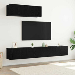 Berkfield 3 Piece Tv Cabinet Set Wall-Mounted Black Oak Engineered Wood - thumbnail 1